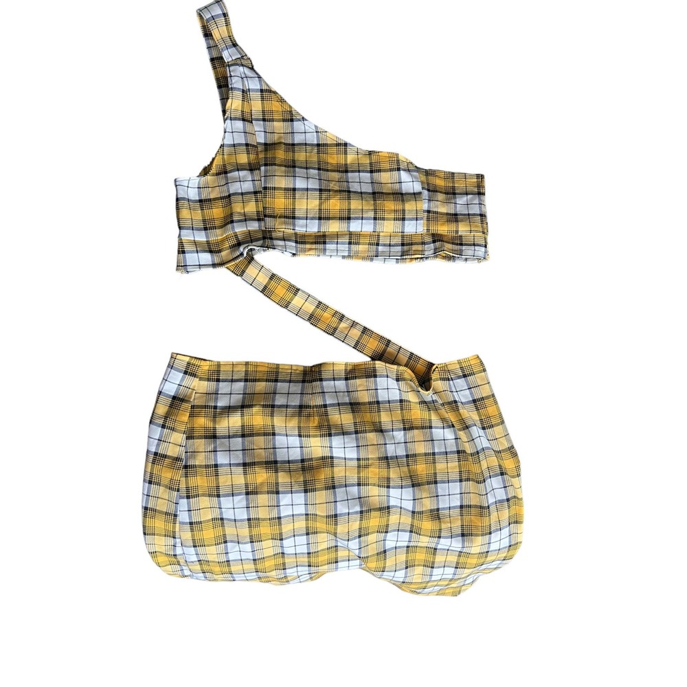 Up-Cycle Vintage Styled Plaid One-Strap Women's Set, School Girl Classic Look